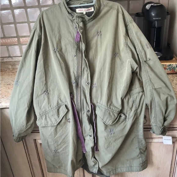 Free People Wildflower Parka Floral Embroidered Petals Velvet Drawstring Zip - Picture 5 of 7